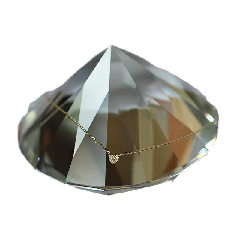 S925 pure silver plated with 14K gold mini heart necklace women's diamond studded peach heart extremely fine collarbone chain ﻿