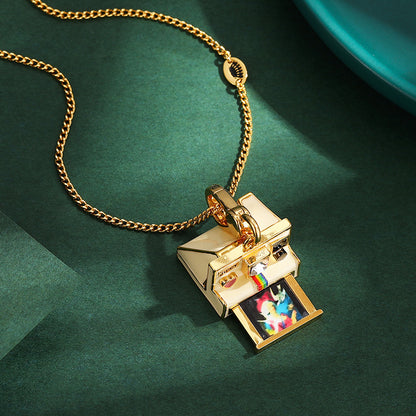 Enamel glazed three-dimensional Polaroid movable camera pendant high-end necklace