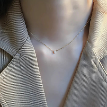 S925 pure silver plated with 14K gold mini heart necklace women's diamond studded peach heart extremely fine collarbone chain ﻿