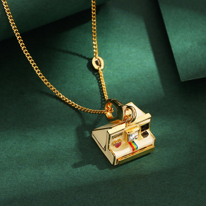 Enamel glazed three-dimensional Polaroid movable camera pendant high-end necklace