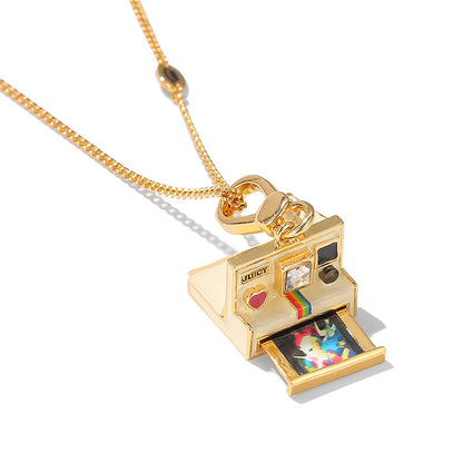 Enamel glazed three-dimensional Polaroid movable camera pendant high-end necklace